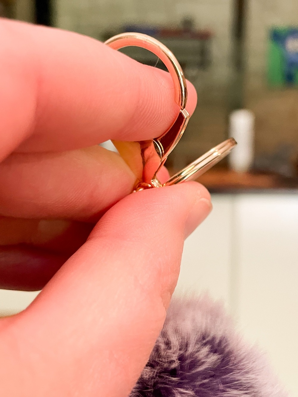 Faux Fur Pom-Pom Keychain Purse Bag Backpack Charm Keyring - Purple - Picture 6 of 6